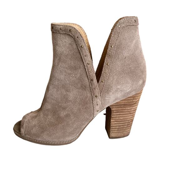 Lucky Brand Libeth Suede D'Orsay Cut Out Open Toe Booties Taupe 9.5 - Picture 1 of 10
